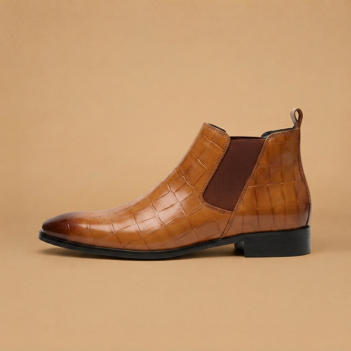 Botins Chelsea Homem Textura Crocodilo Bico Fino