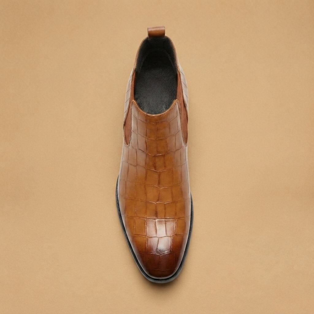 Botins Chelsea Homem Textura Crocodilo Bico Fino