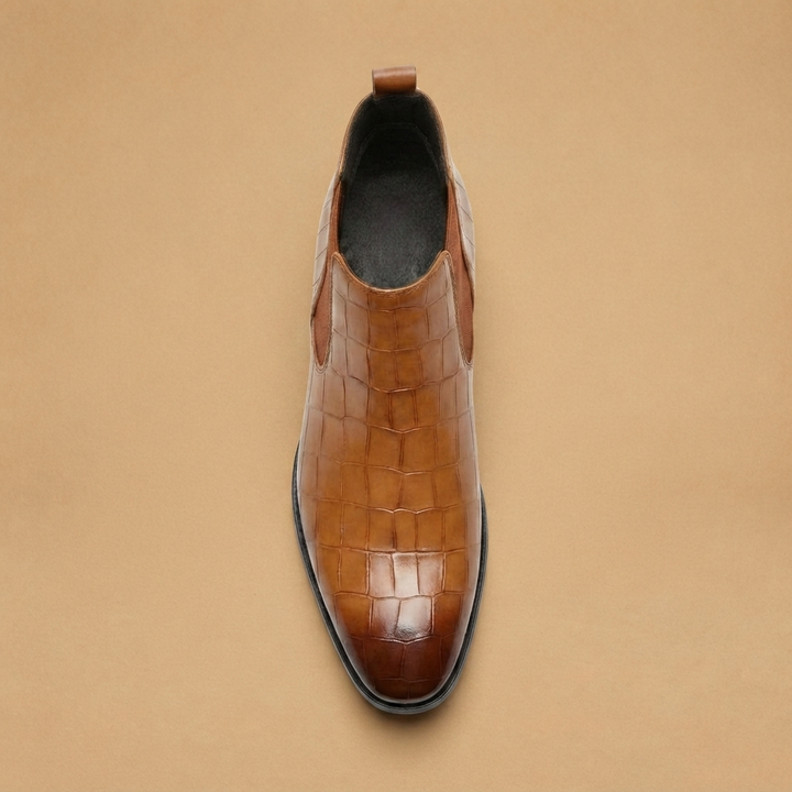 Botins Chelsea Homem Textura Crocodilo Bico Fino