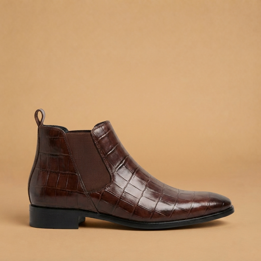 Botins Chelsea Homem Textura Crocodilo Bico Fino