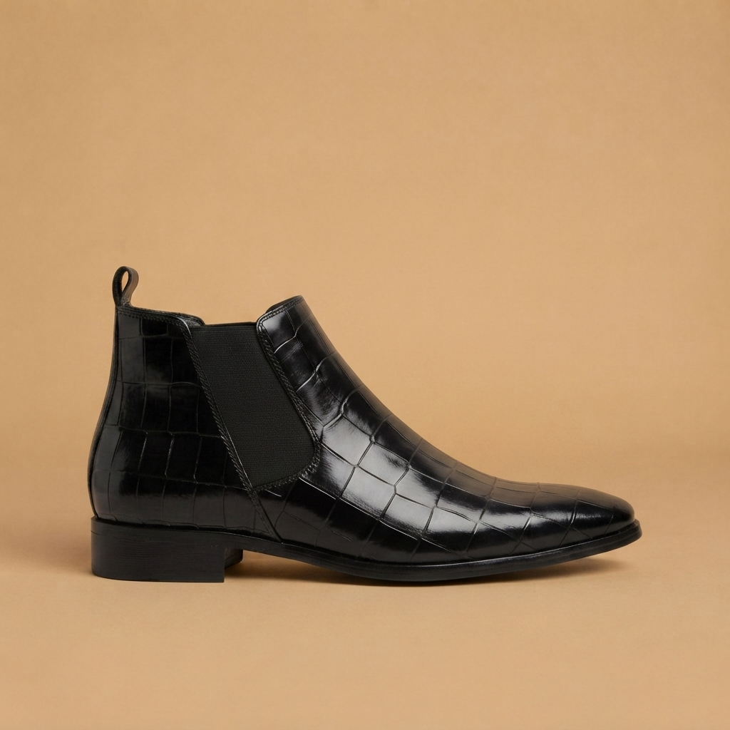 Botins Chelsea Homem Textura Crocodilo Bico Fino