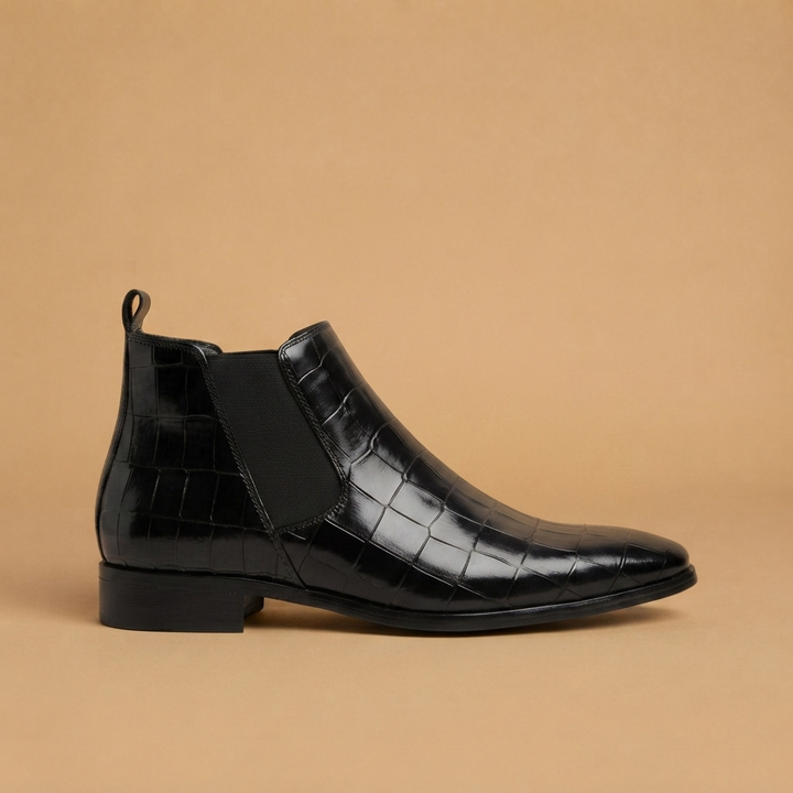 Botins Chelsea Homem Textura Crocodilo Bico Fino
