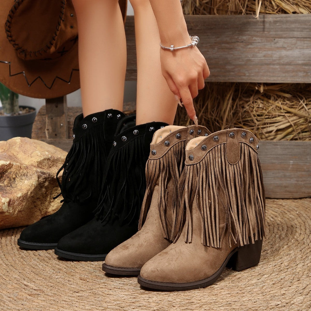 Botins Cowboy de Camurça Mulher Franja e Tachas