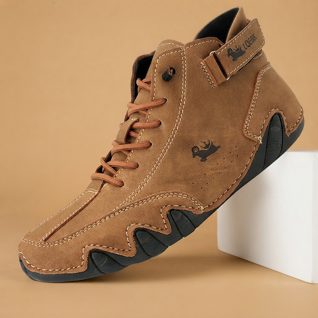 Botins de Couro Homem Atacadores Cano Baixo