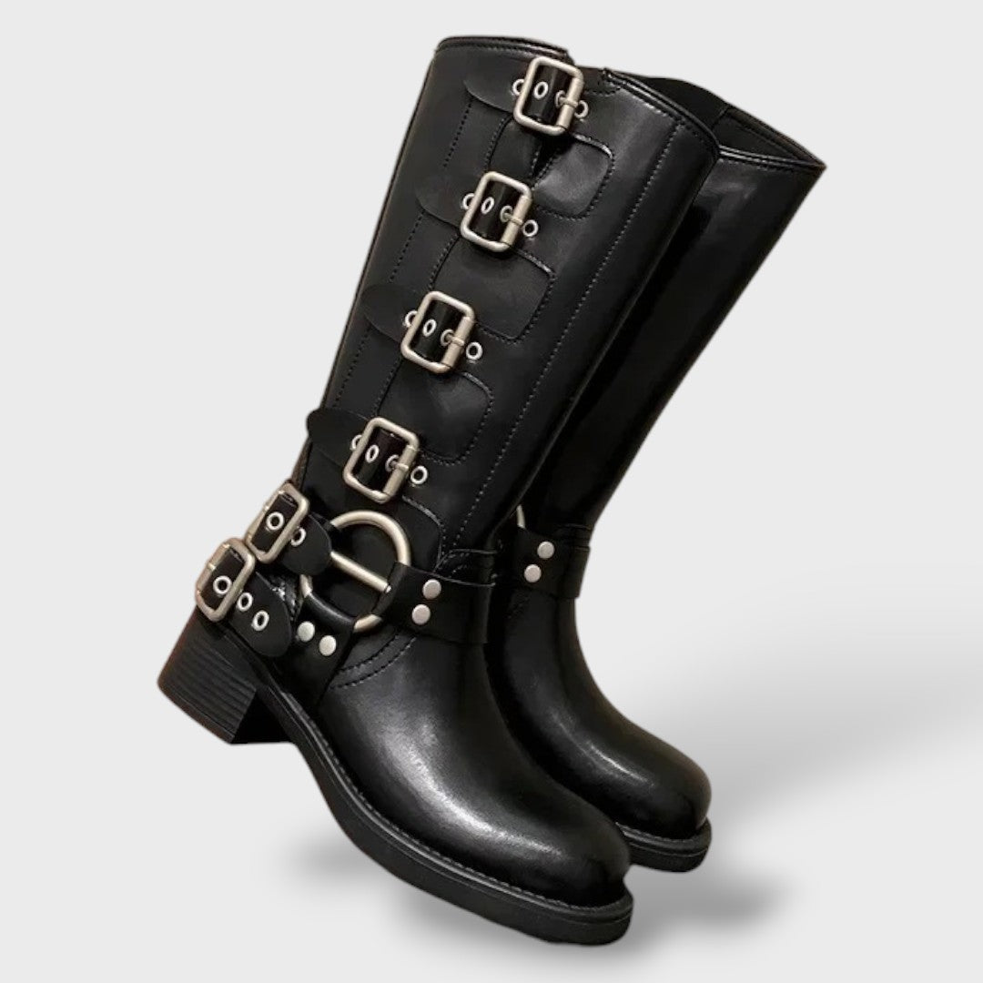 Bruna | Botas de Pele Mulher Cano Alto Fivelas Moto