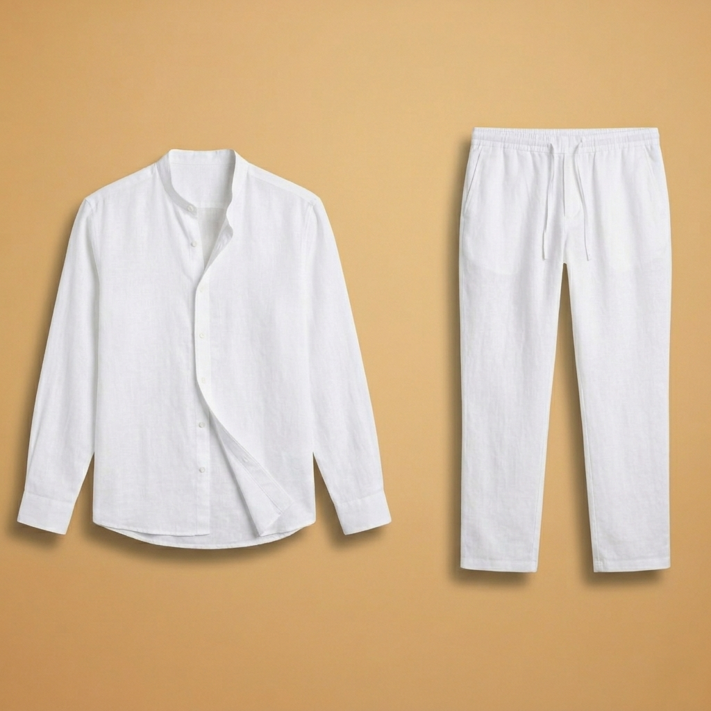 Bruno | Conjunto de Linho Camisa Manga Comprida e Calças Homem