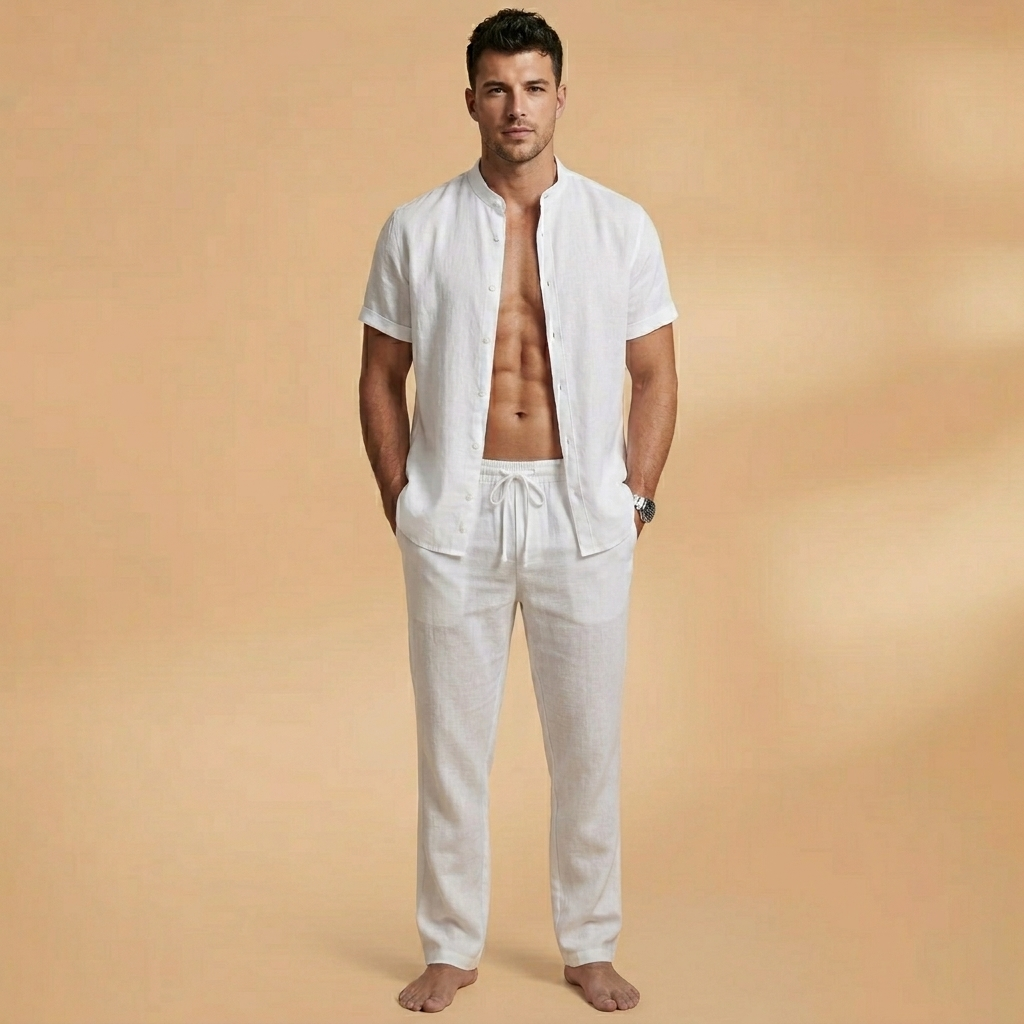 Bruno | Conjunto de Linho Camisa Manga Comprida e Calças Homem