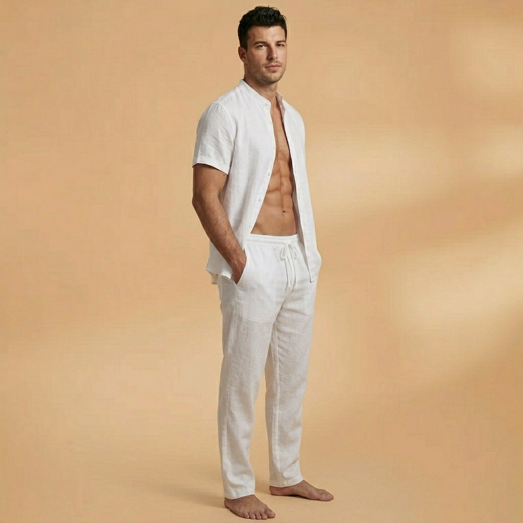 Bruno | Conjunto de Linho Camisa Manga Comprida e Calças Homem