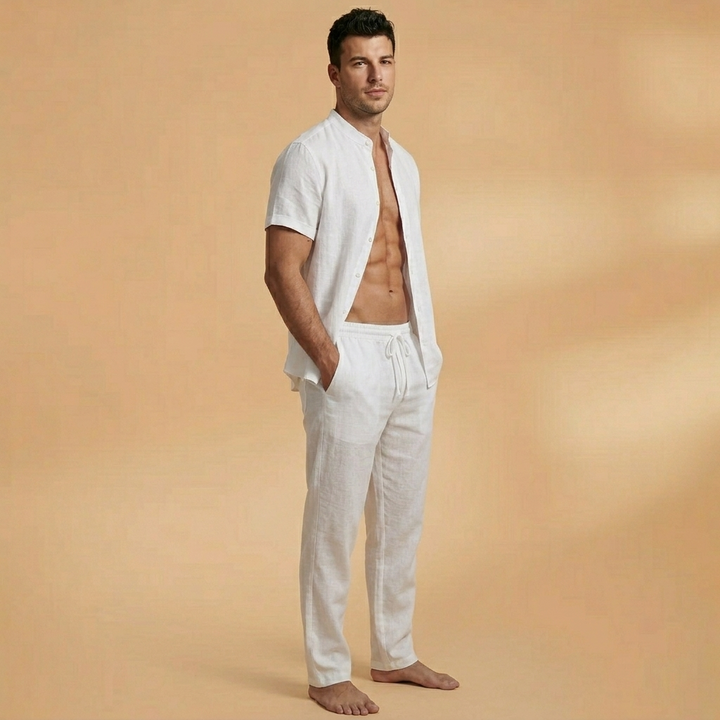 Bruno | Conjunto de Linho Camisa Manga Comprida e Calças Homem
