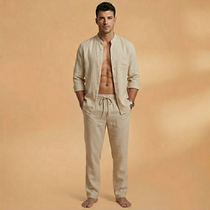 Bruno | Conjunto de Linho Camisa Manga Comprida e Calças Homem