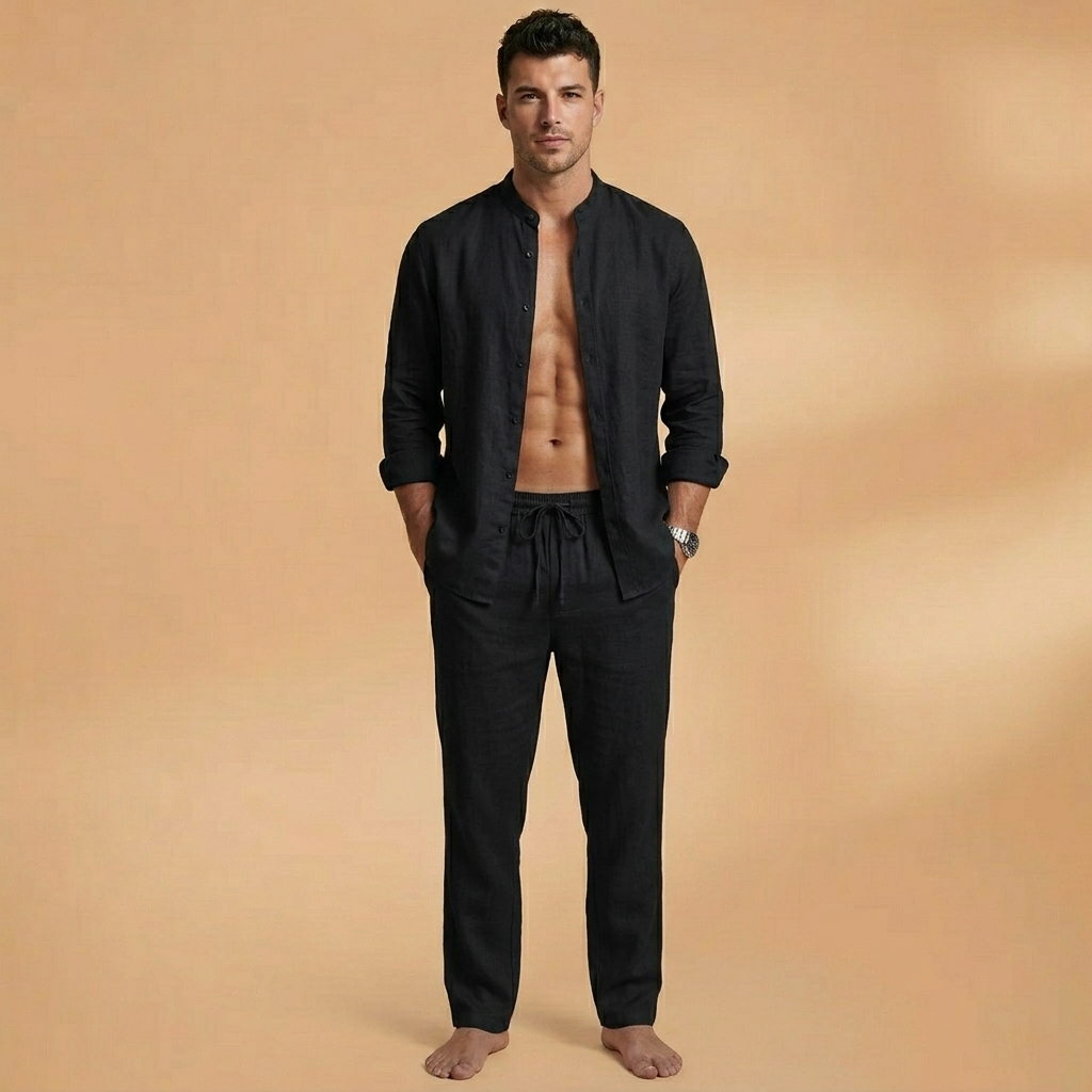 Bruno | Conjunto de Linho Camisa Manga Comprida e Calças Homem
