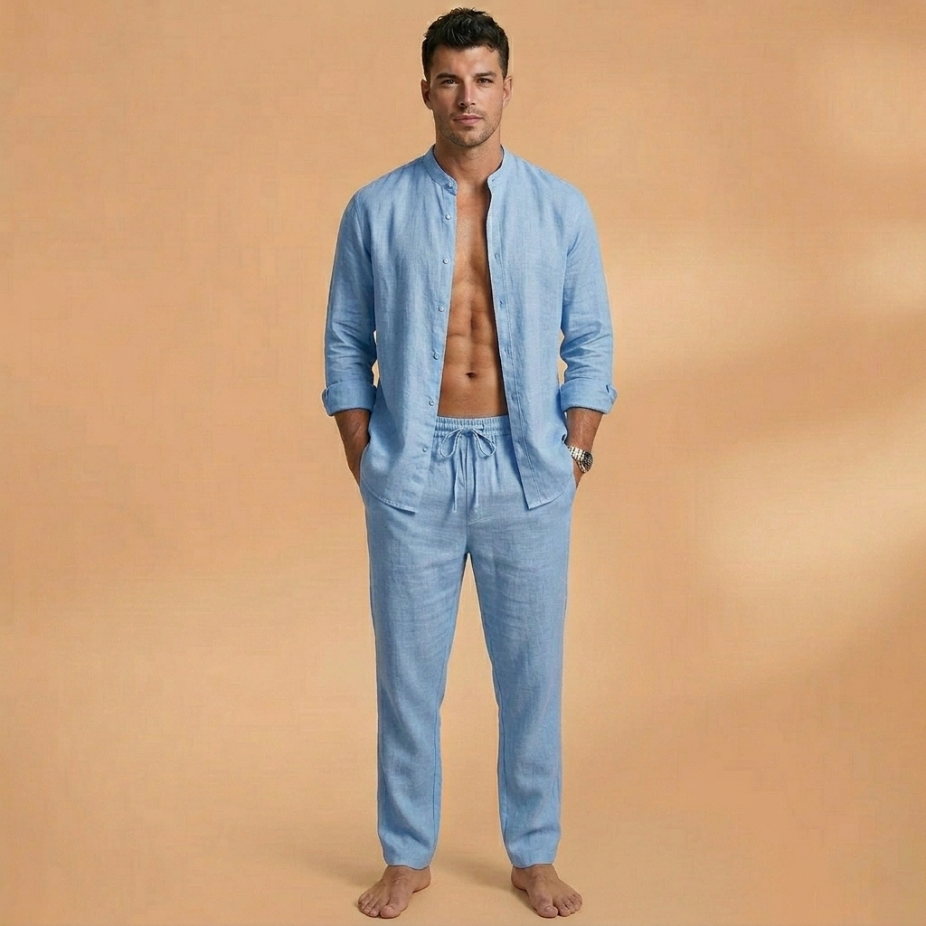 Bruno | Conjunto de Linho Camisa Manga Comprida e Calças Homem