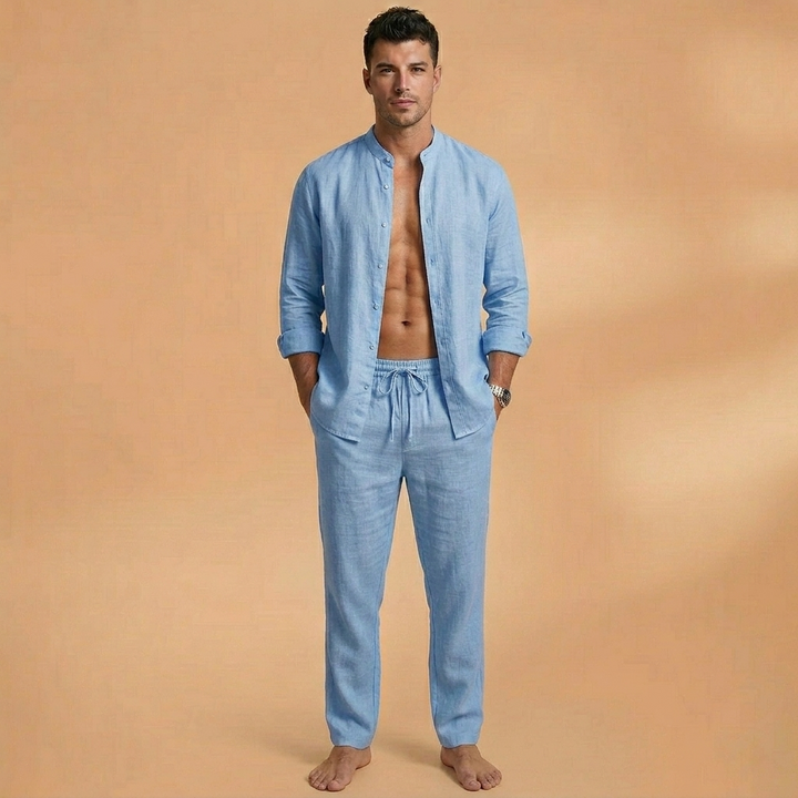 Bruno | Conjunto de Linho Camisa Manga Comprida e Calças Homem