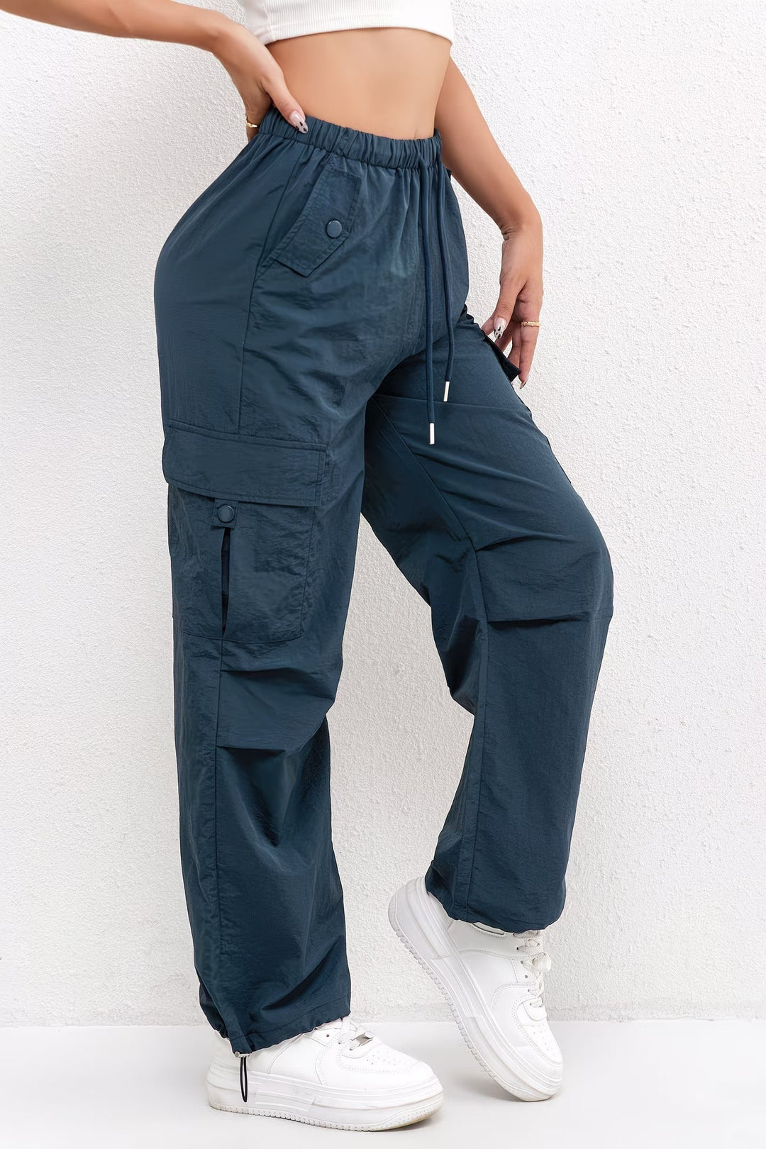 Calças Cargo Mulher Cintura Elástica com Cordão