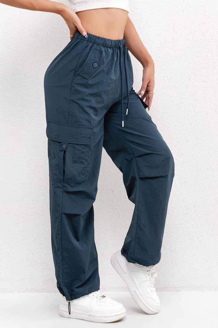 Calças Cargo Mulher Cintura Elástica com Cordão