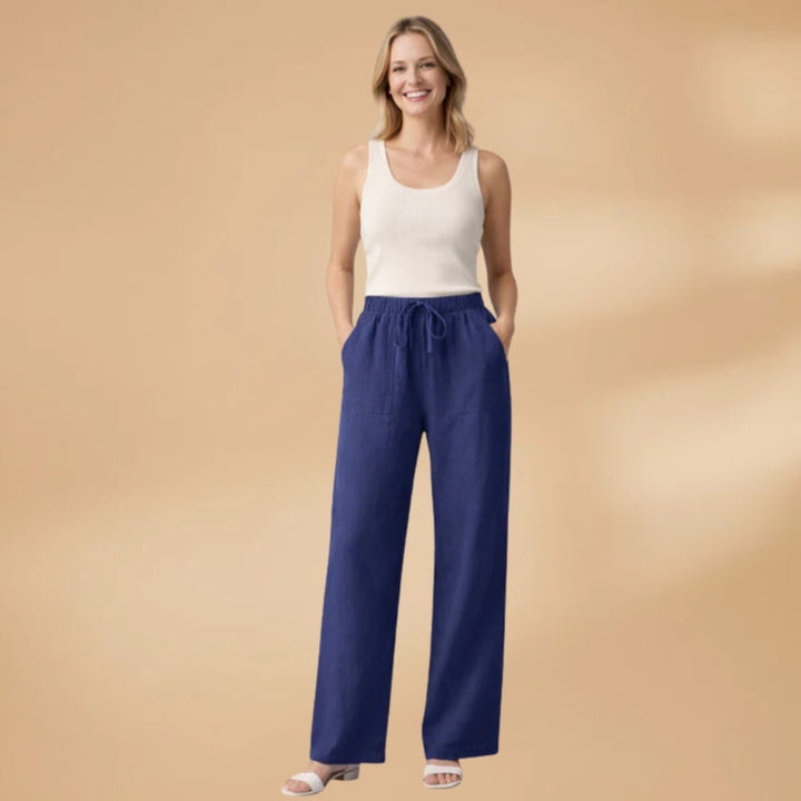 Catarina | Calças Wide Leg Cintura Elástica Mulher Bolsos
