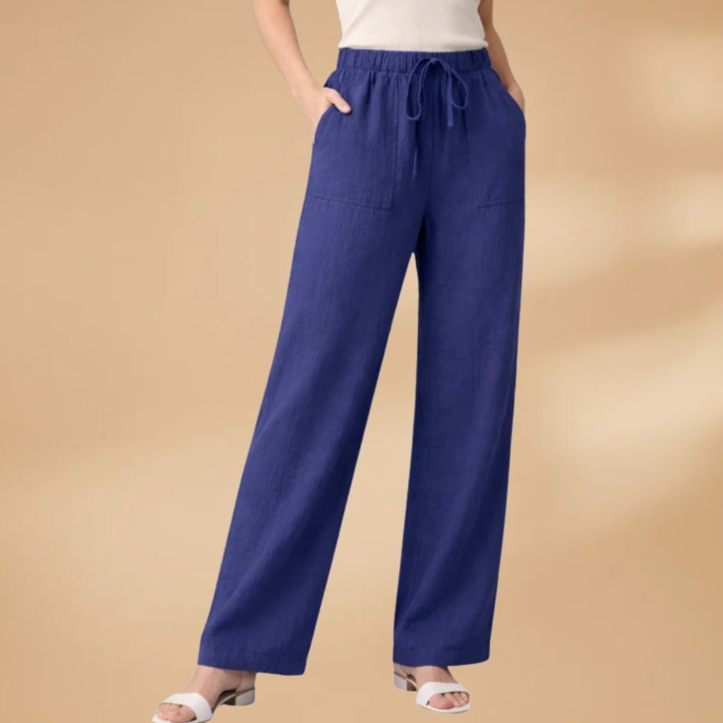 Catarina | Calças Wide Leg Cintura Elástica Mulher Bolsos