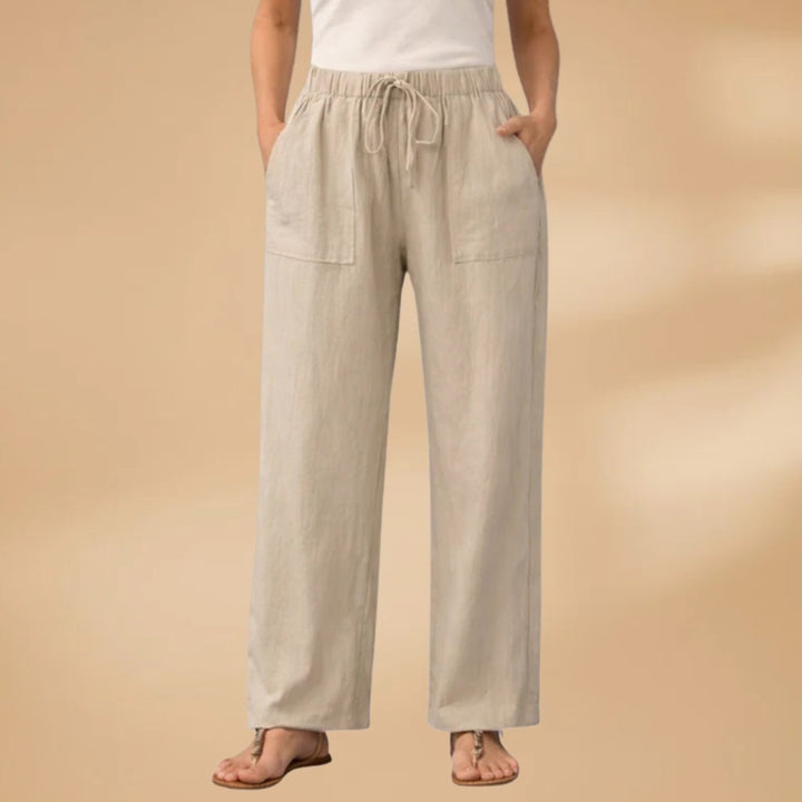 Catarina | Calças Wide Leg Cintura Elástica Mulher Bolsos