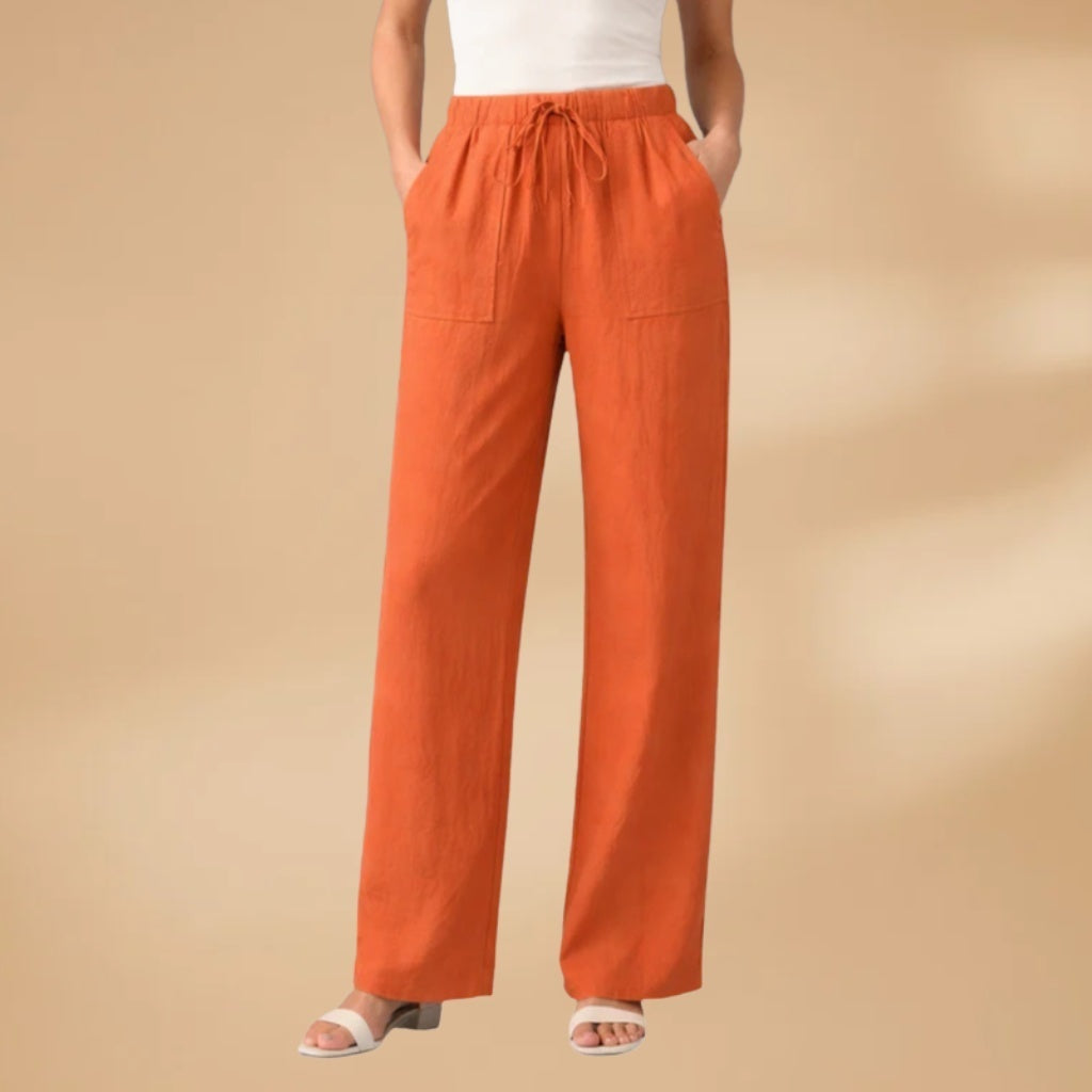 Catarina | Calças Wide Leg Cintura Elástica Mulher Bolsos