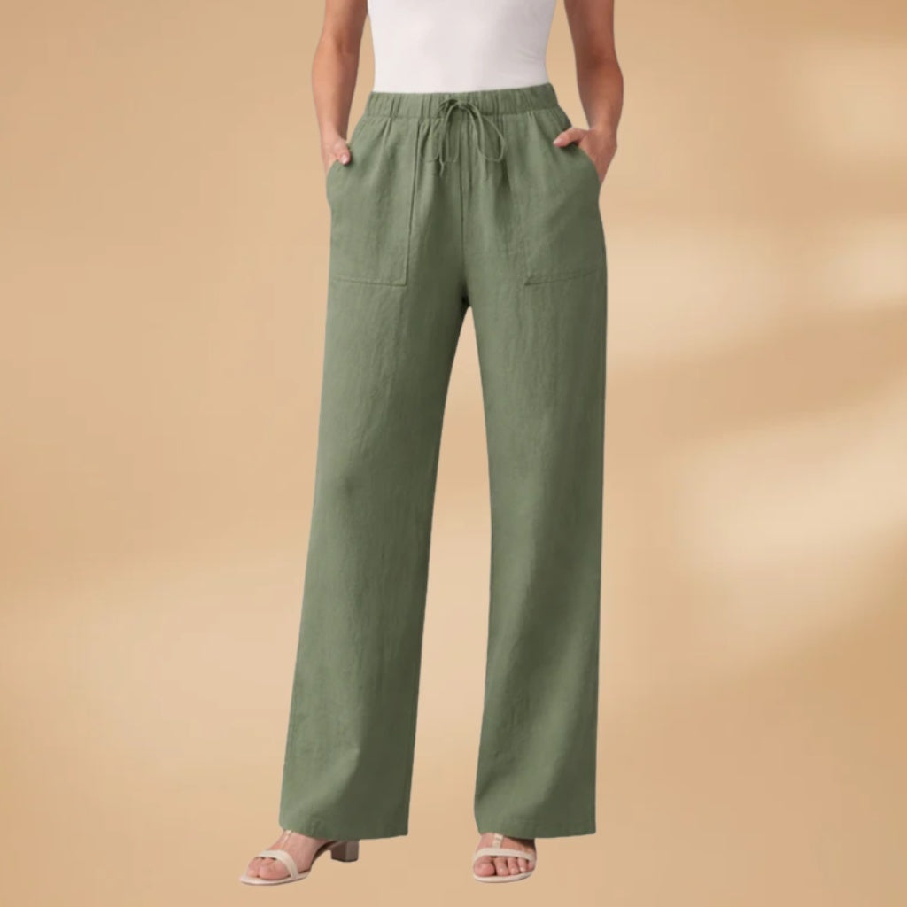 Catarina | Calças Wide Leg Cintura Elástica Mulher Bolsos