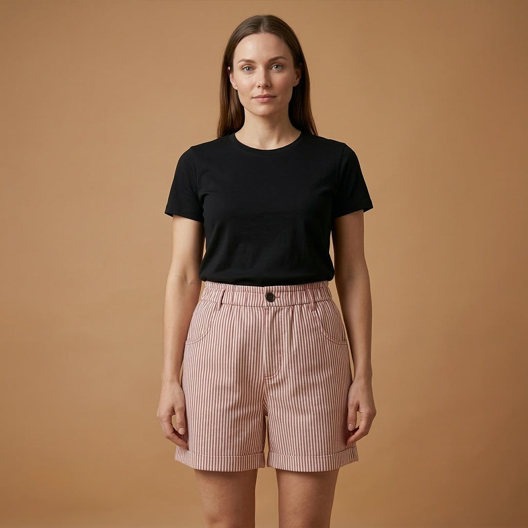 Teresa | Calções de Cintura Alta Estampados Mulher Bolsos