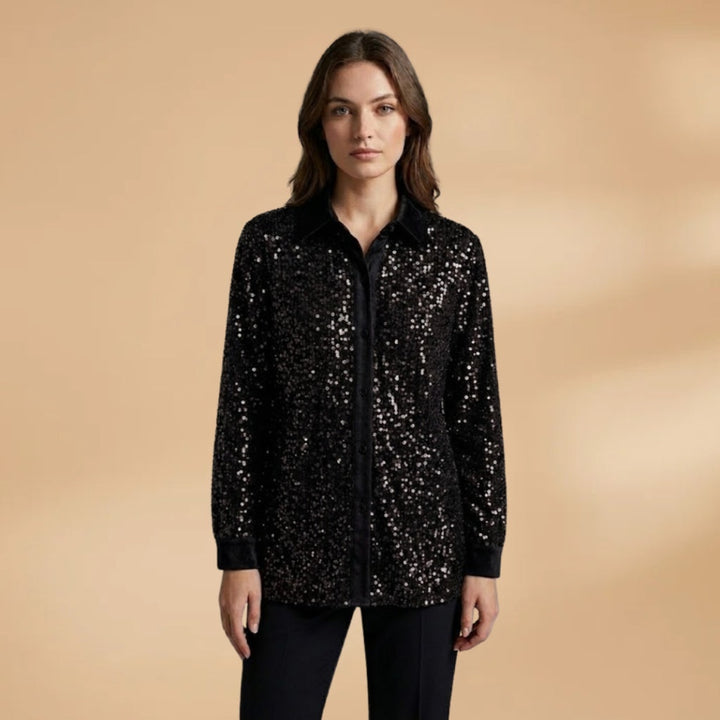 Lara | Camisa com Lantejoulas Mulher Manga Comprida Gola