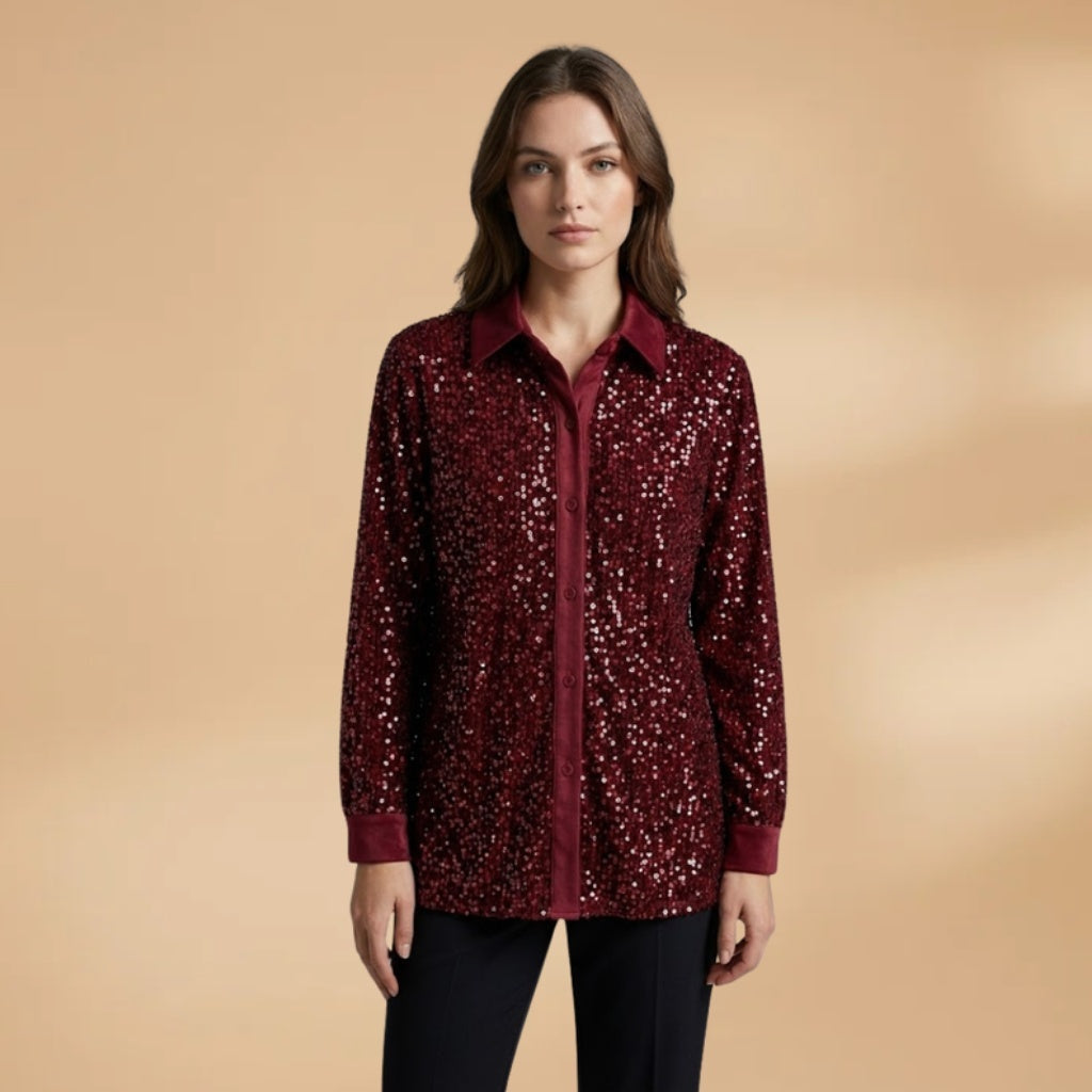 Lara | Camisa com Lantejoulas Mulher Manga Comprida Gola