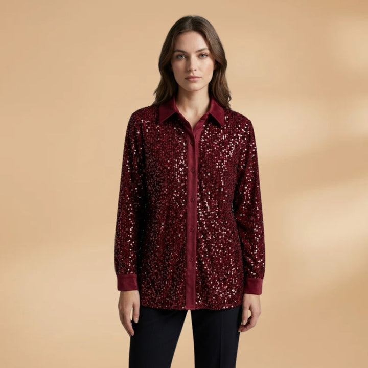 Lara | Camisa com Lantejoulas Mulher Manga Comprida Gola