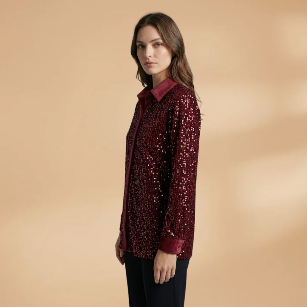 Lara | Camisa com Lantejoulas Mulher Manga Comprida Gola