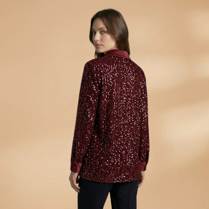 Lara | Camisa com Lantejoulas Mulher Manga Comprida Gola
