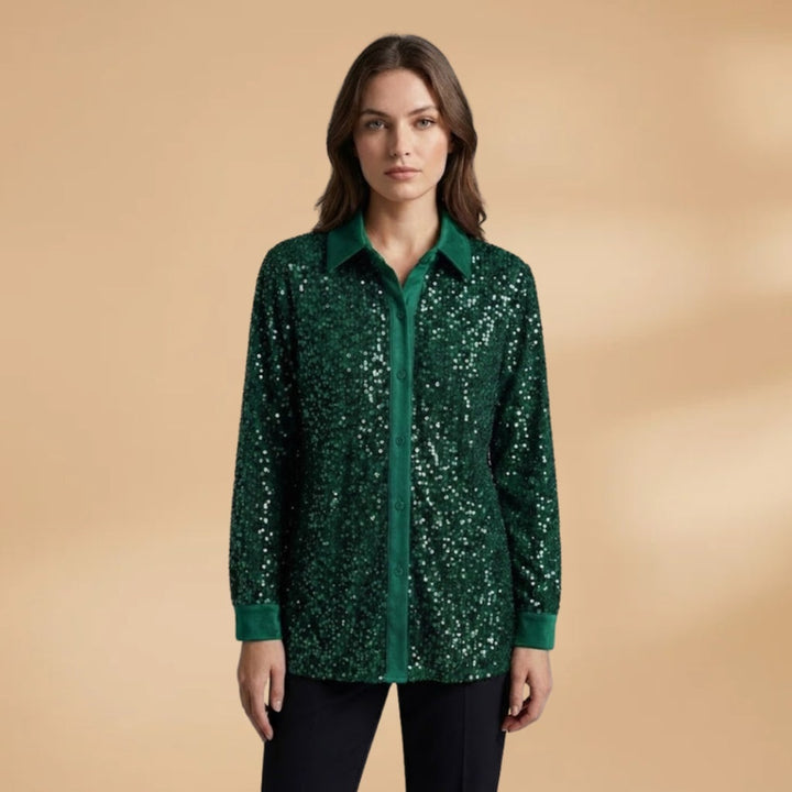 Lara | Camisa com Lantejoulas Mulher Manga Comprida Gola