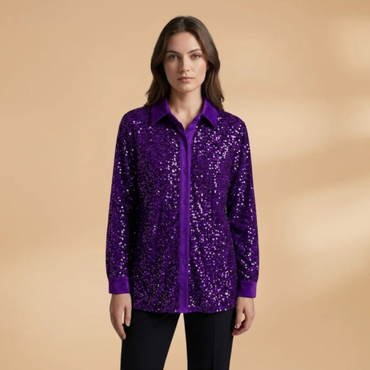 Lara | Camisa com Lantejoulas Mulher Manga Comprida Gola