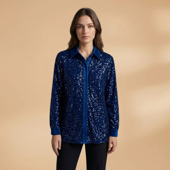 Lara | Camisa com Lantejoulas Mulher Manga Comprida Gola