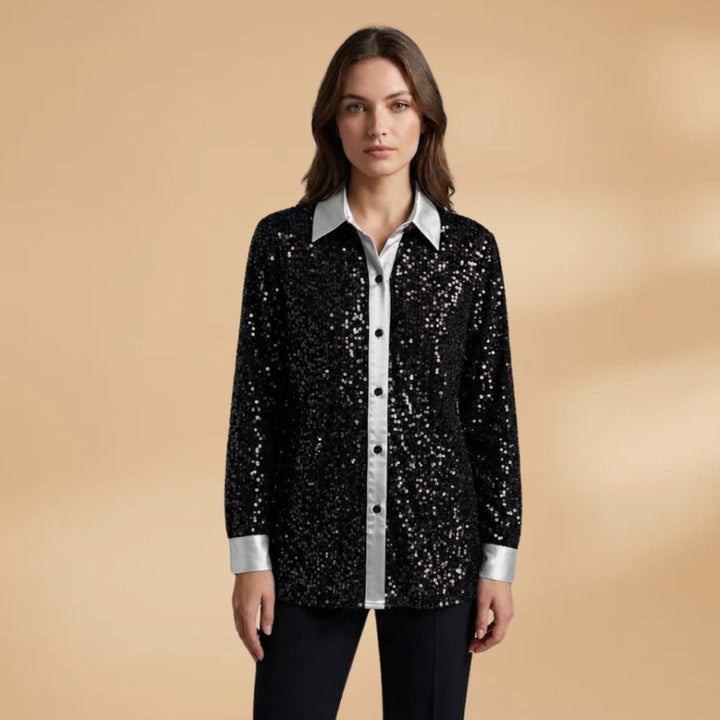 Lara | Camisa com Lantejoulas Mulher Manga Comprida Gola