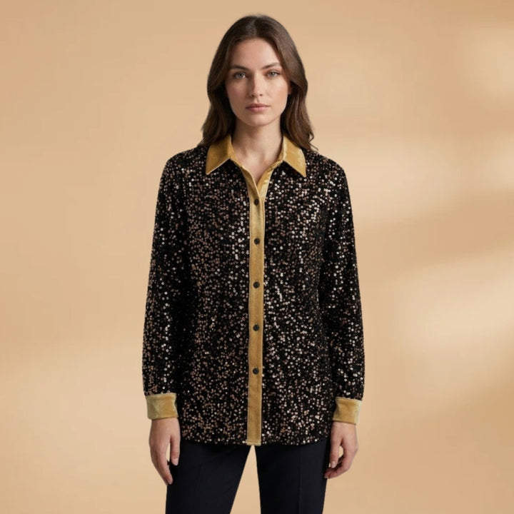 Lara | Camisa com Lantejoulas Mulher Manga Comprida Gola