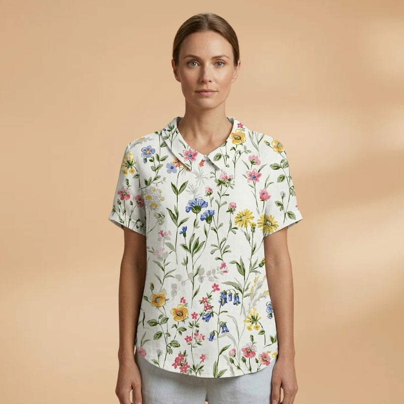 Joana | Camisa de Linho Floral Mulher Manga Curta