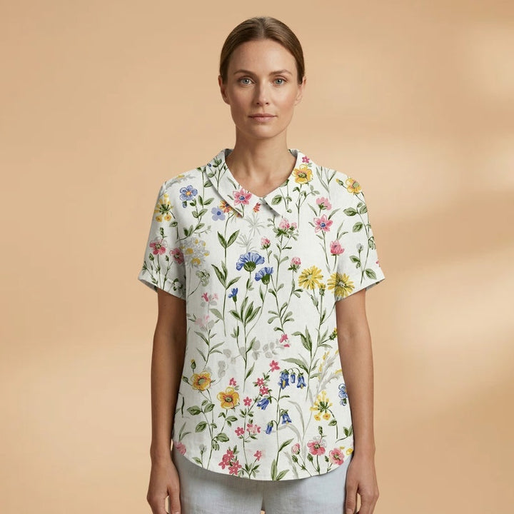 Joana | Camisa de Linho Floral Mulher Manga Curta