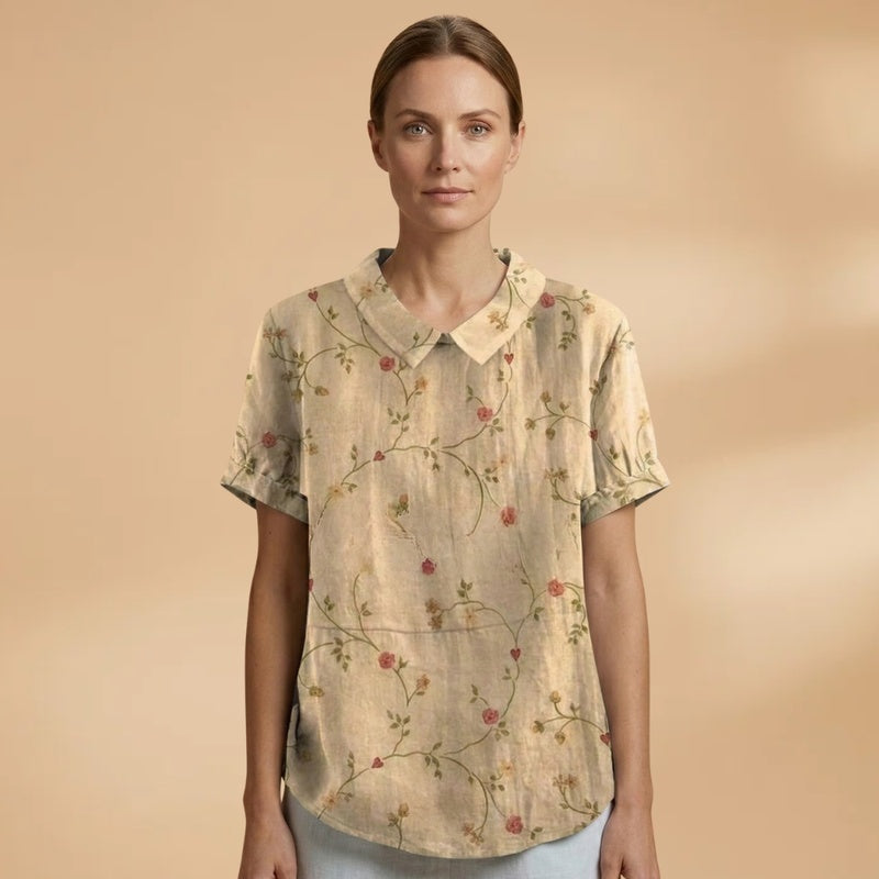 Joana | Camisa de Linho Floral Mulher Manga Curta