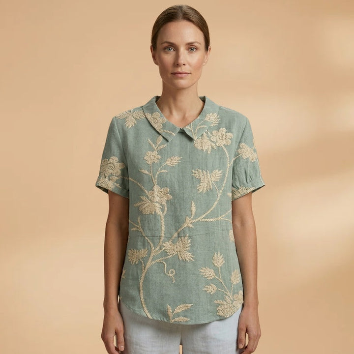 Joana | Camisa de Linho Floral Mulher Manga Curta