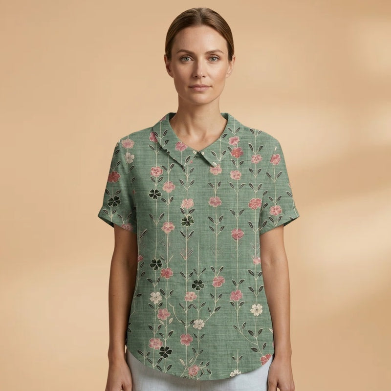 Joana | Camisa de Linho Floral Mulher Manga Curta