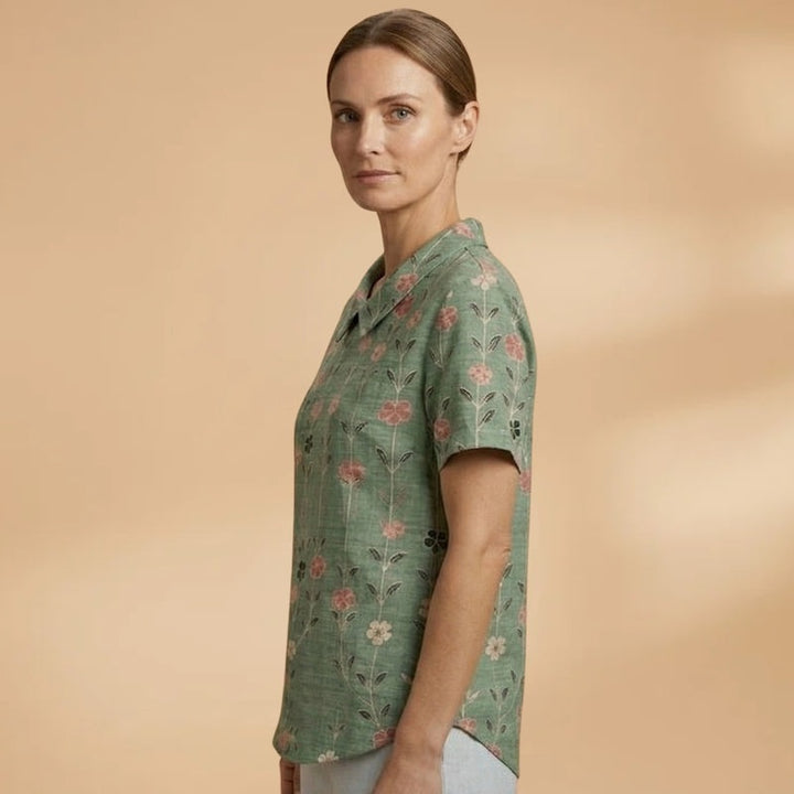 Joana | Camisa de Linho Floral Mulher Manga Curta