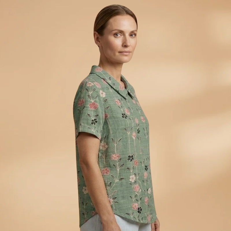Joana | Camisa de Linho Floral Mulher Manga Curta