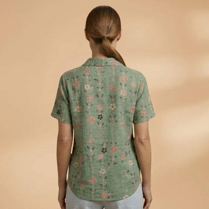 Joana | Camisa de Linho Floral Mulher Manga Curta