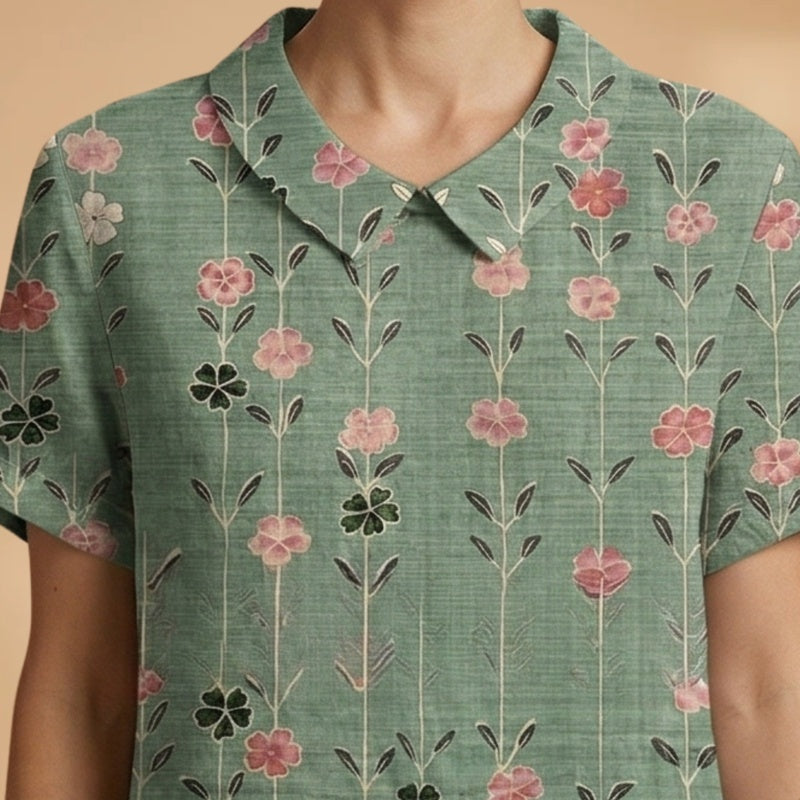 Joana | Camisa de Linho Floral Mulher Manga Curta