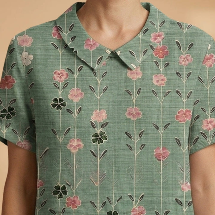 Joana | Camisa de Linho Floral Mulher Manga Curta