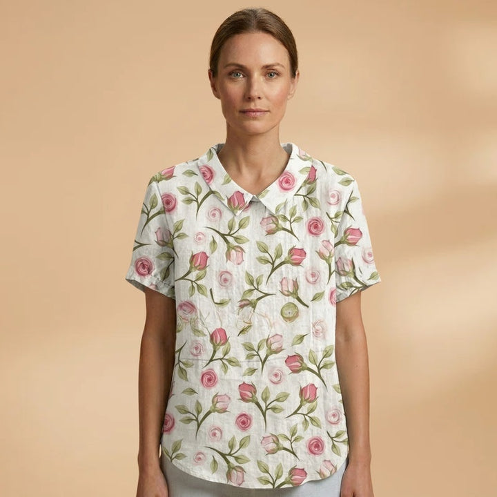 Joana | Camisa de Linho Floral Mulher Manga Curta