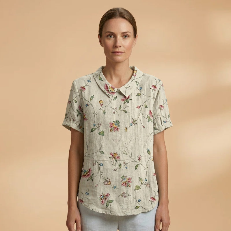 Joana | Camisa de Linho Floral Mulher Manga Curta