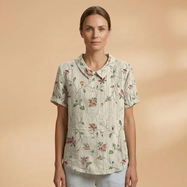Joana | Camisa de Linho Floral Mulher Manga Curta