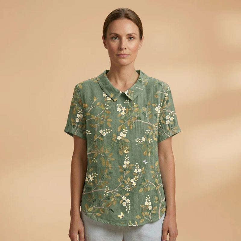 Joana | Camisa de Linho Floral Mulher Manga Curta