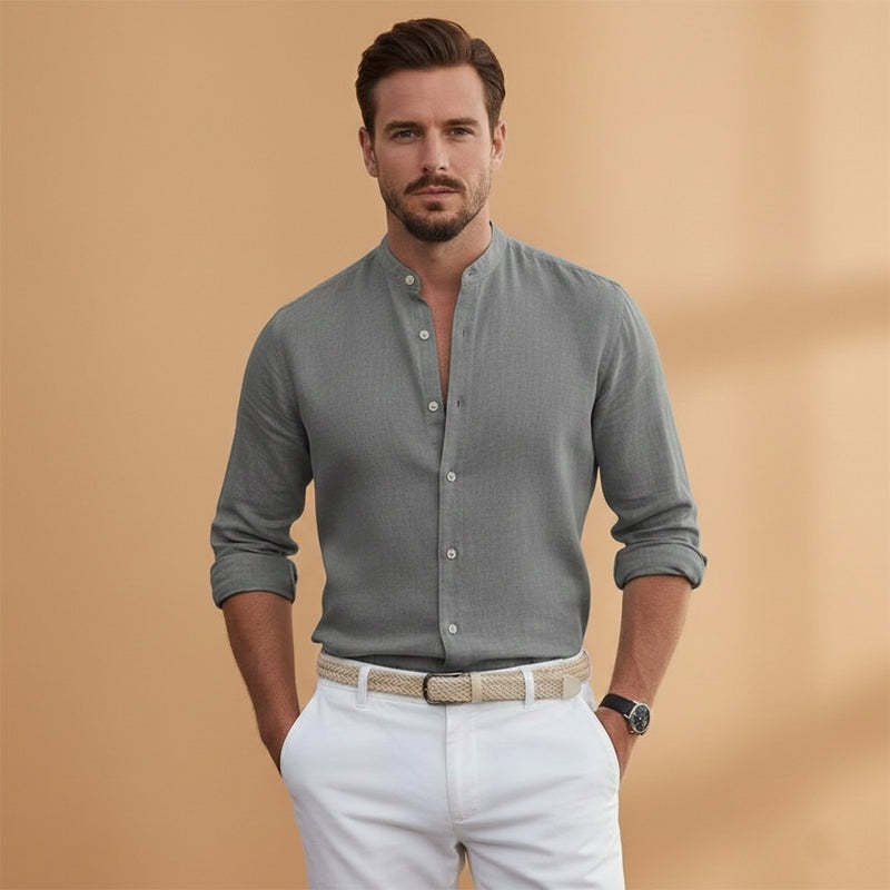 Afonso | Camisa de Linho Gola Mao Homem Manga Comprida